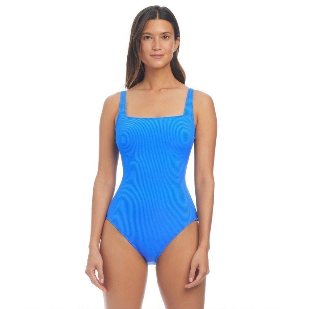 Bleu Rod Beattie Coldwater Blue Ribbed Square Neck One Piece Swimsuit 18W NEW